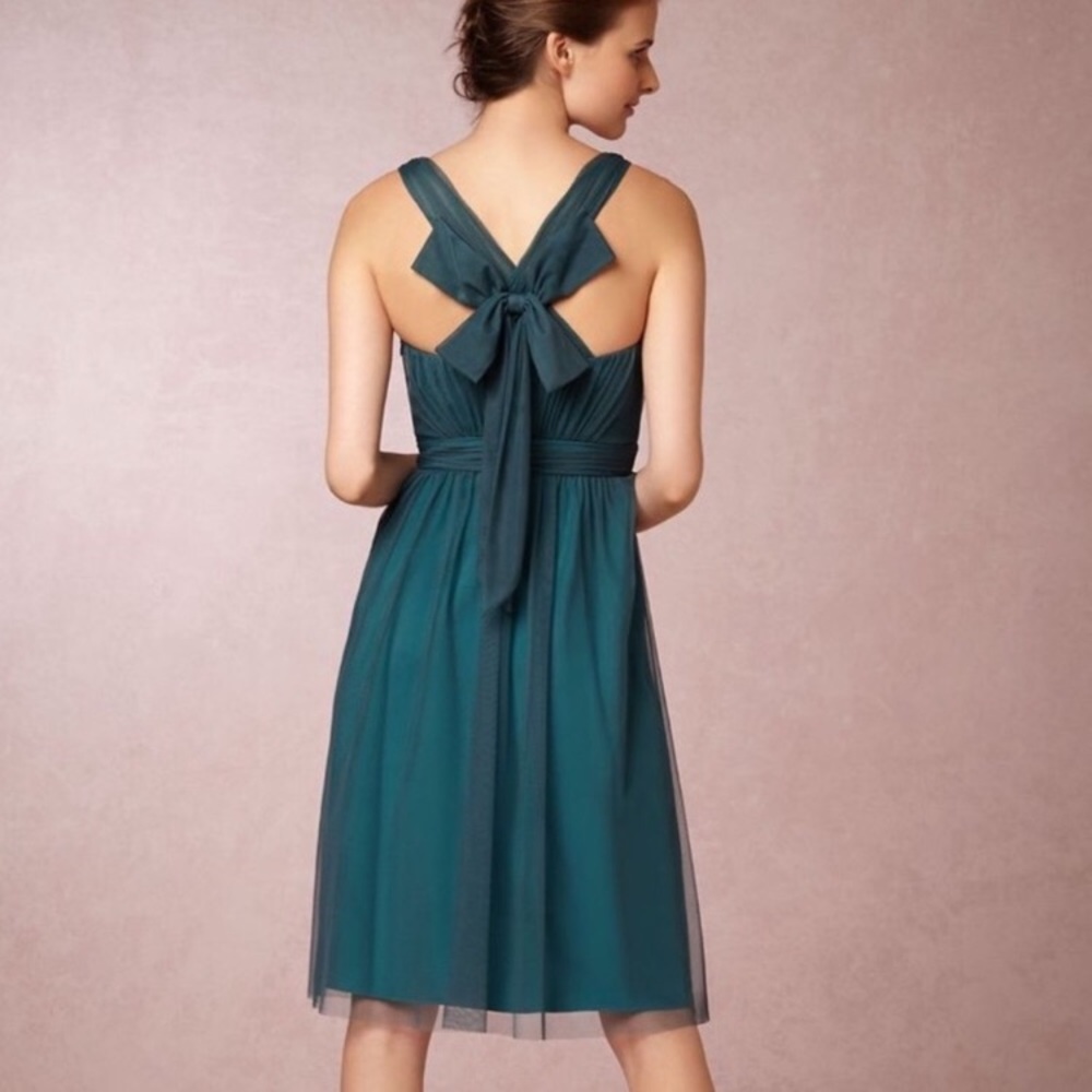 BHLDN Hitherto Emerald Green Tulle Bow Tansy Dress